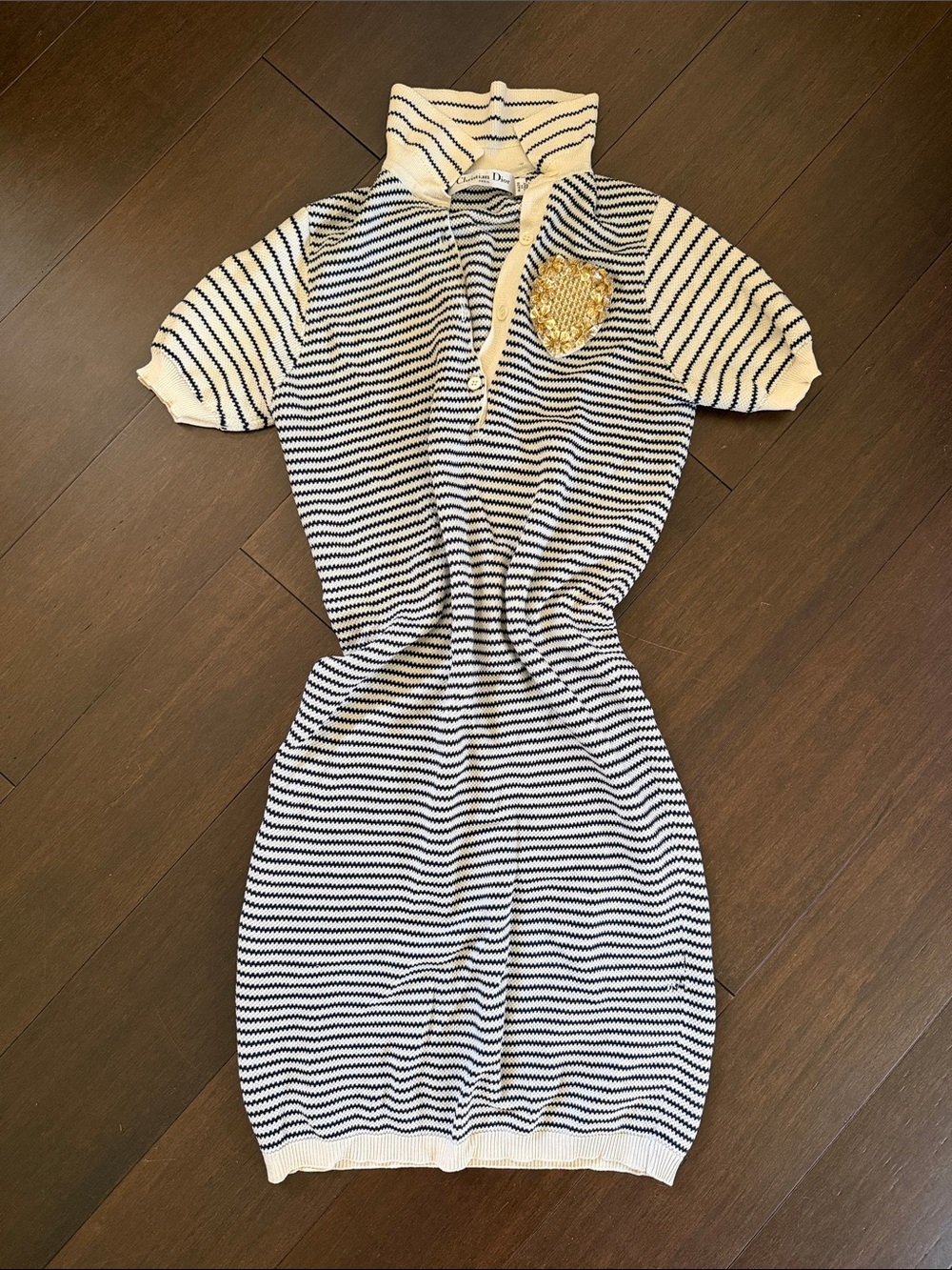 Dior Striped Knit Polo Dress with Gold Crest